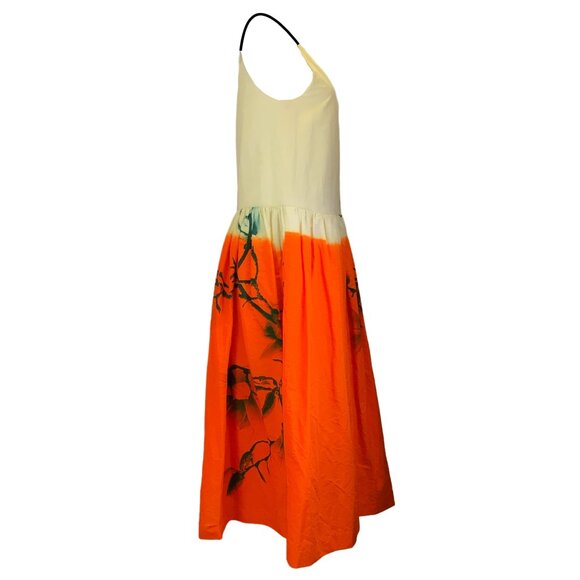 DRIES VAN NOTEN IVORY / ORANGE MULTI PRINTED SLEEVELESS V-NECK COTTON AND LINEN - Picture 2 of 4